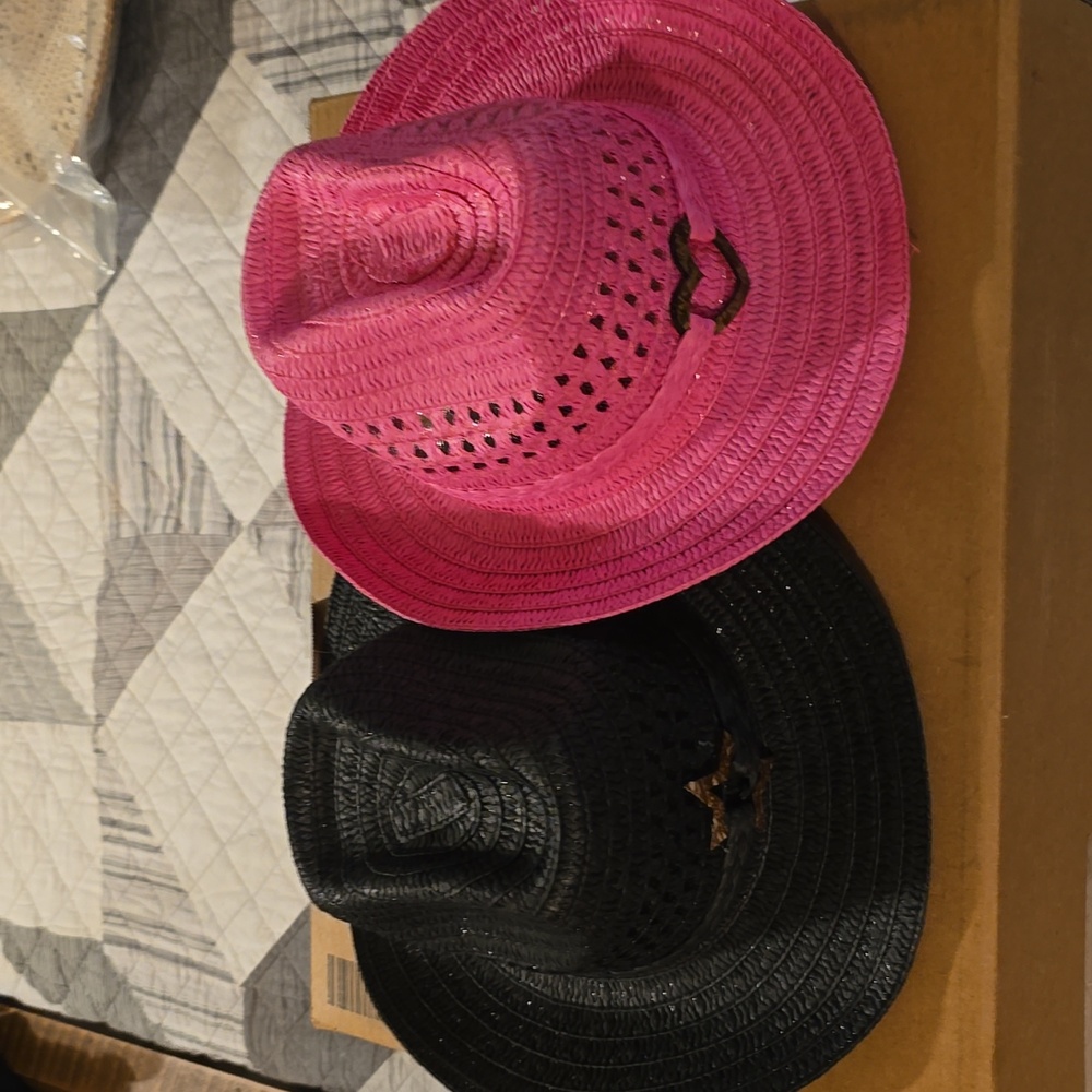 Source Unknown Women's Straw Fedora Hat in Pink and Black